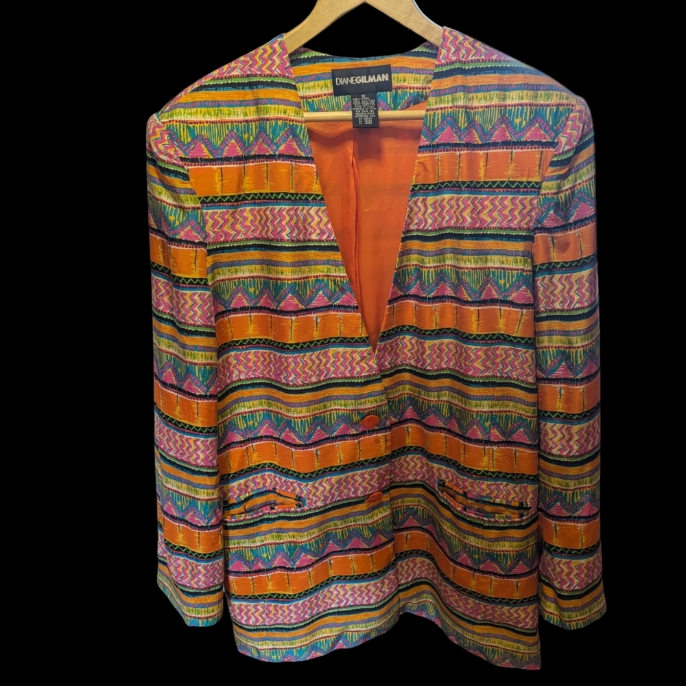 90s silk blazer Women's 16 Multicolored Pattern